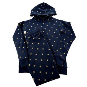 J.Crew Crewcuts Fleece Hoodie + Jogger Set Navy Blue Gold Star Print Girls Large